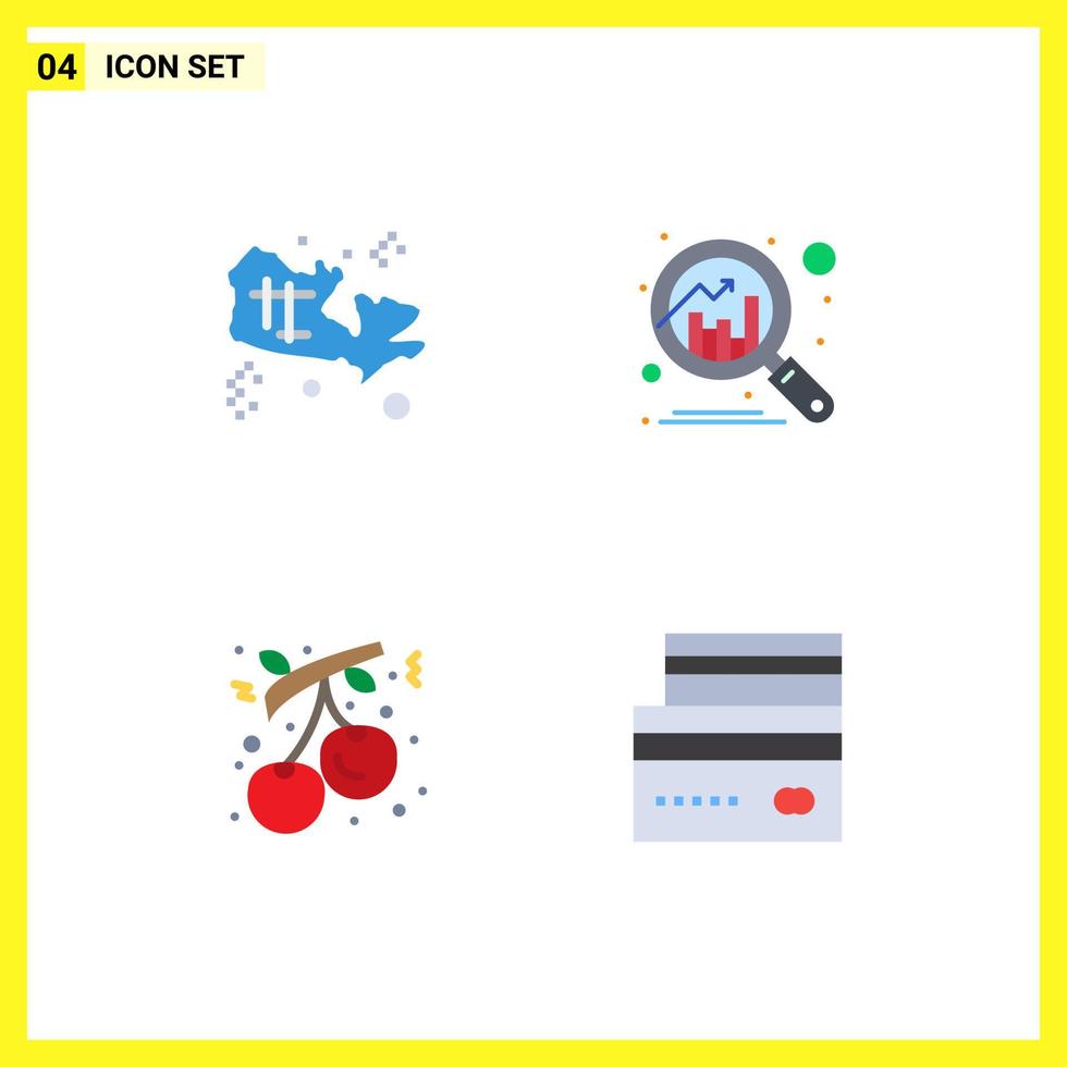 Pictogram Set of 4 Simple Flat Icons of map cranberry world discover new year Editable Vector Design Elements