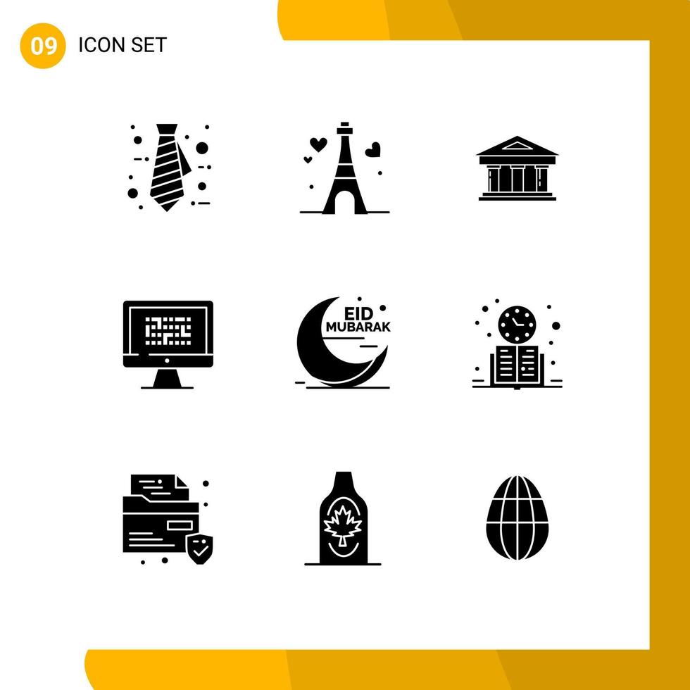 Pack of 9 Modern Solid Glyphs Signs and Symbols for Web Print Media such as problem encryption courthouse ddos cryptography Editable Vector Design Elements