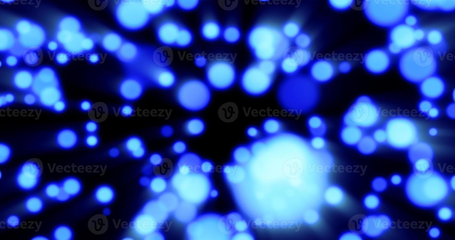 Beautiful festive bokeh effect, blue circles of light shining falling falling glowing christmas new year on black background. Abstract background. Screensaver photo