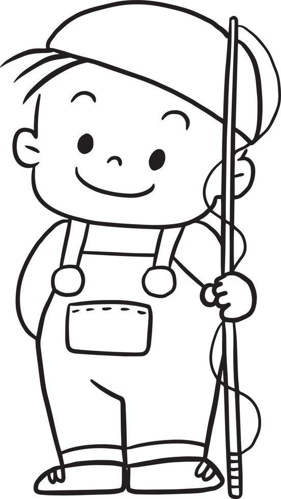 boy fishing cartoon doodle kawaii anime coloring page cute illustration drawing clipart character chibi manga comics vector