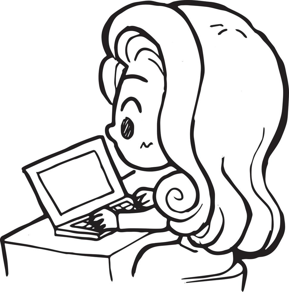 office girl cartoon doodle kawaii anime coloring page cute illustration drawing clipart character chibi manga comics vector