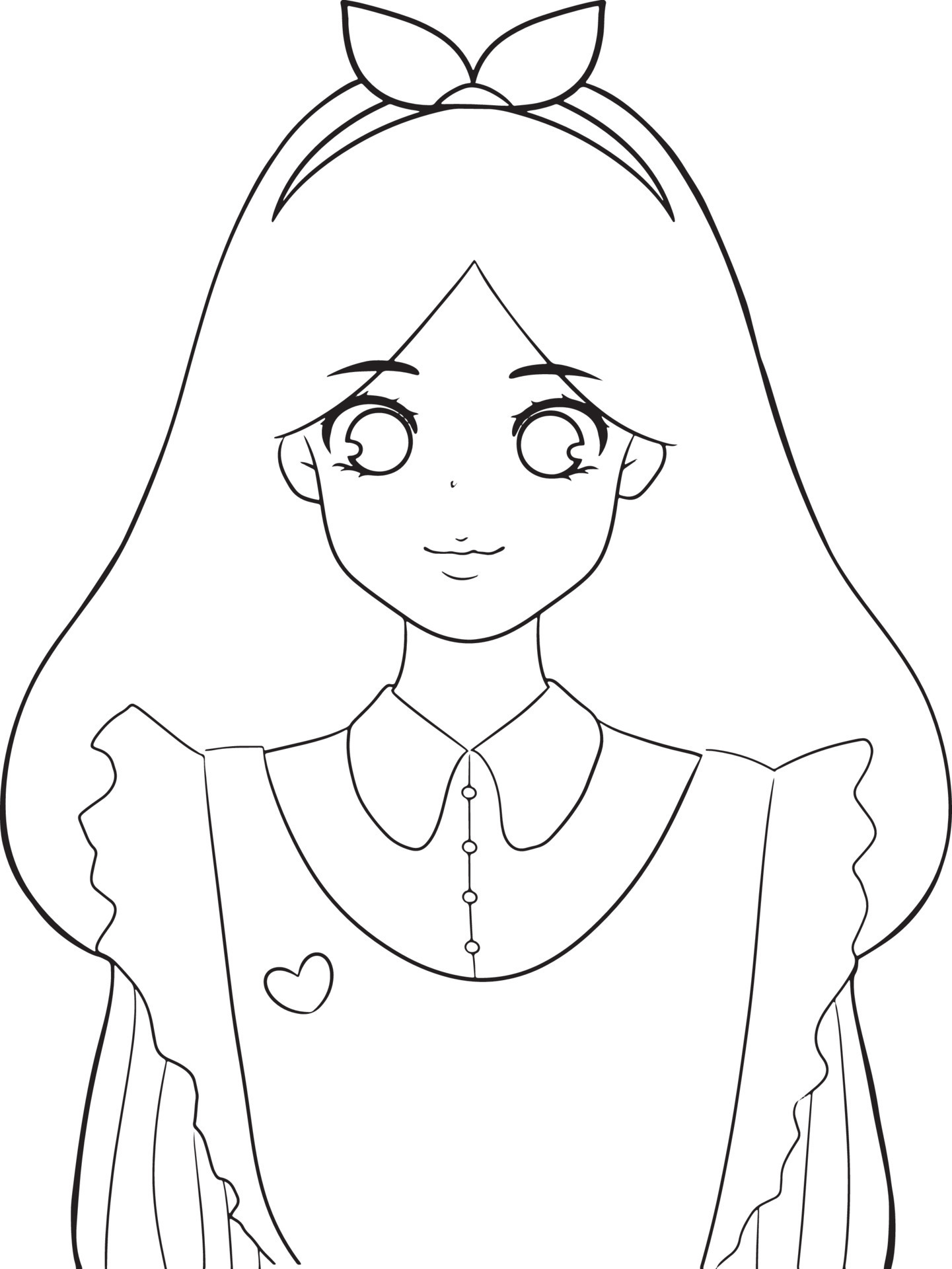 Coloring Page Of Anime Girl With Black And White Line Art Outline