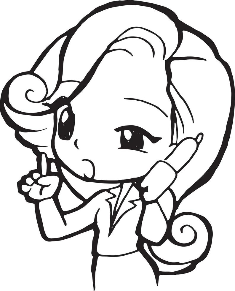 office girl cartoon doodle kawaii anime coloring page cute illustration ...