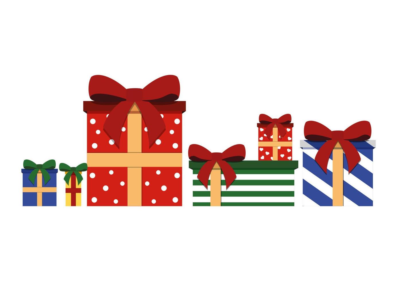Christmas Gifts On White Background Vector. Christmas Presents On Flat Style vector