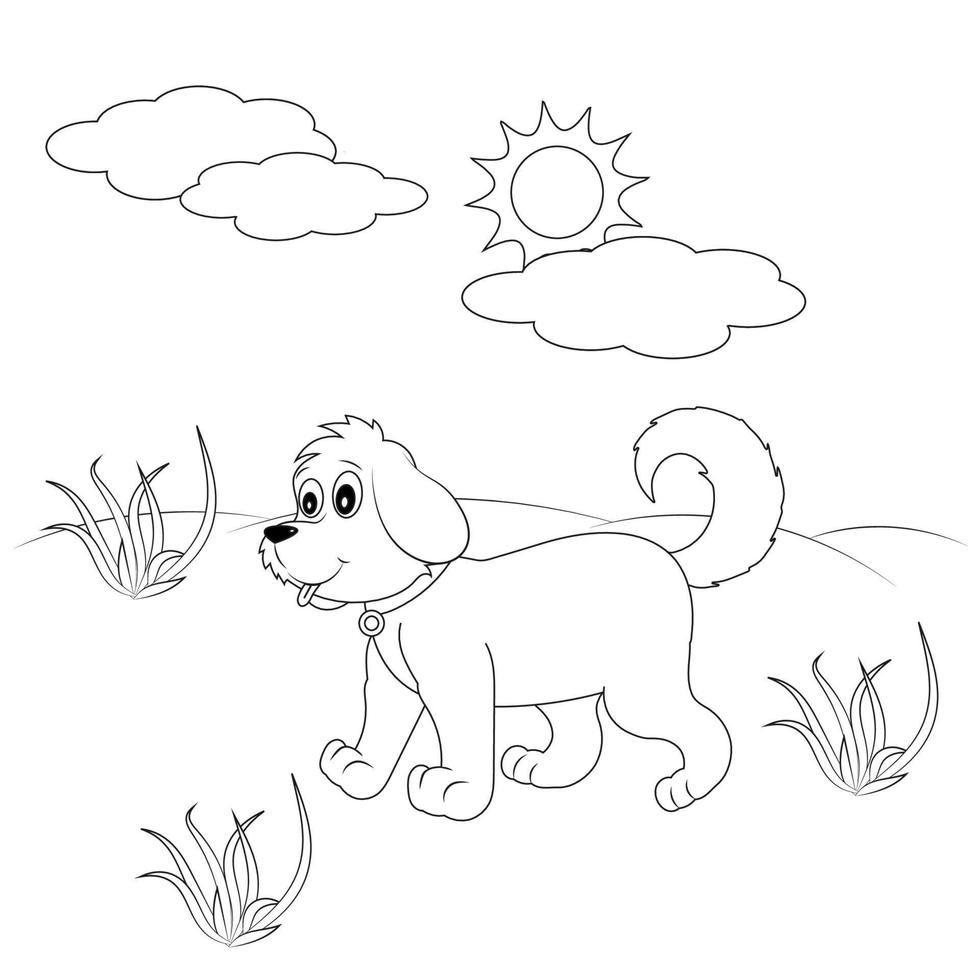 Cute dog cartoon character coloring page. Coloring book for kids vector