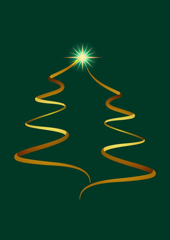 Abstract Gold Christmas Tree Vector Isolated On Green Background