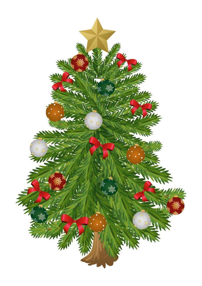 árbol de navidad realista con decoración en vector de fondo blanco