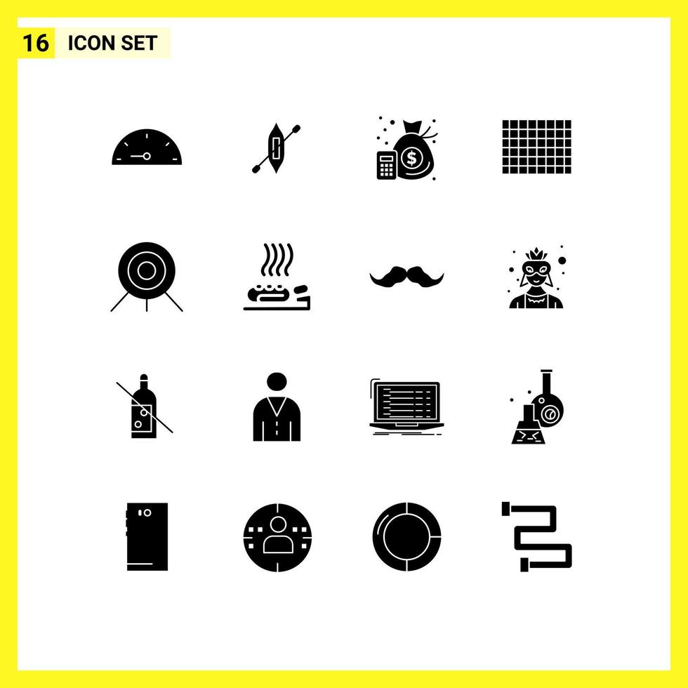 Modern Set of 16 Solid Glyphs and symbols such as care sport finance archery chocolate Editable Vector Design Elements