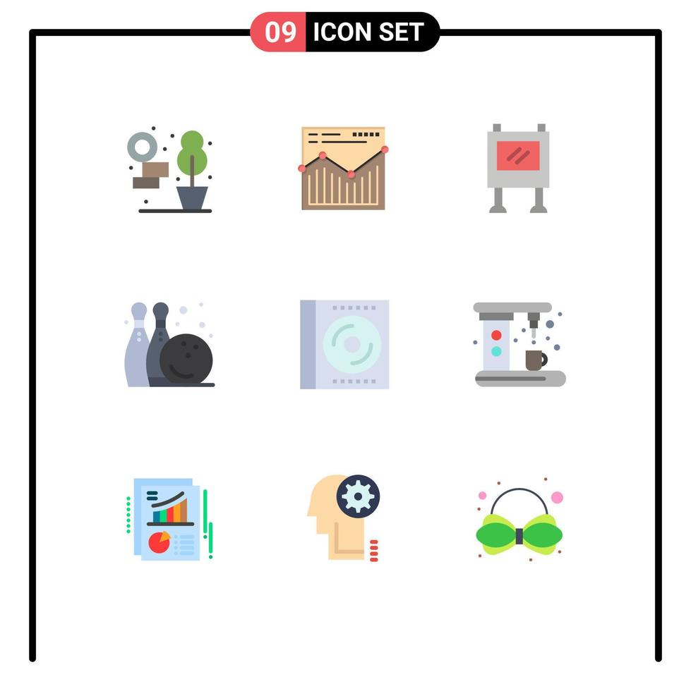 Universal Icon Symbols Group of 9 Modern Flat Colors of compact blu ray advertising play fun Editable Vector Design Elements