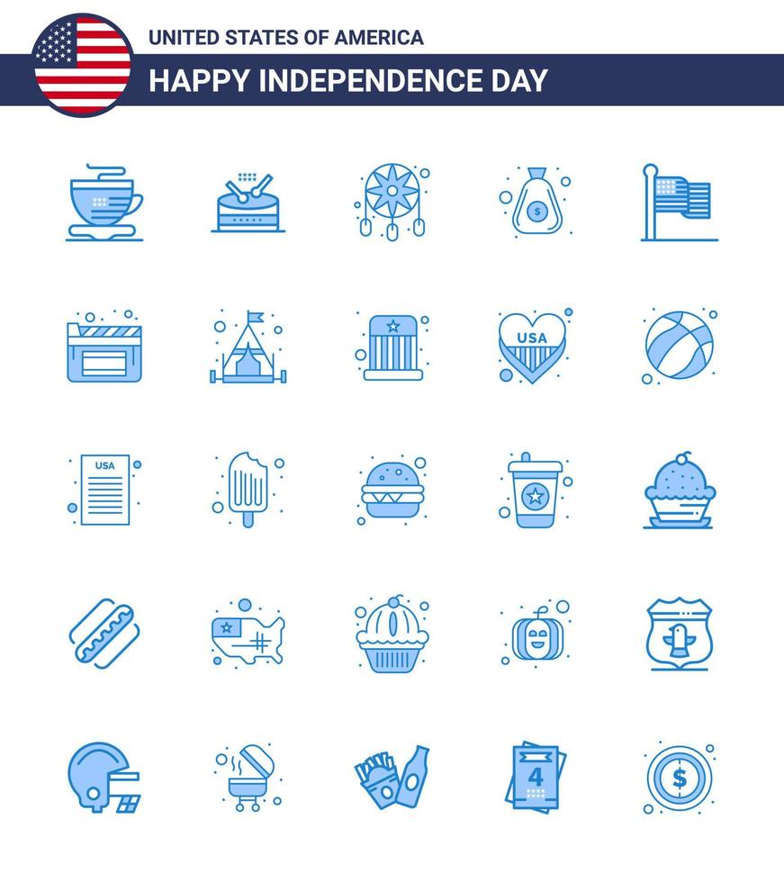 Big Pack of 25 USA Happy Independence Day USA Vector Blues and Editable Symbols of thanksgiving american decoration cash money Editable USA Day Vector Design Elements
