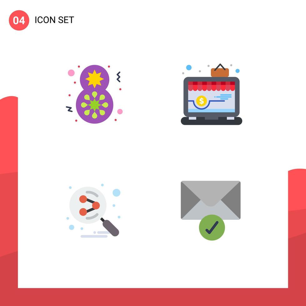 Pictogram Set of 4 Simple Flat Icons of day share women celebrate shop search engine Editable Vector Design Elements