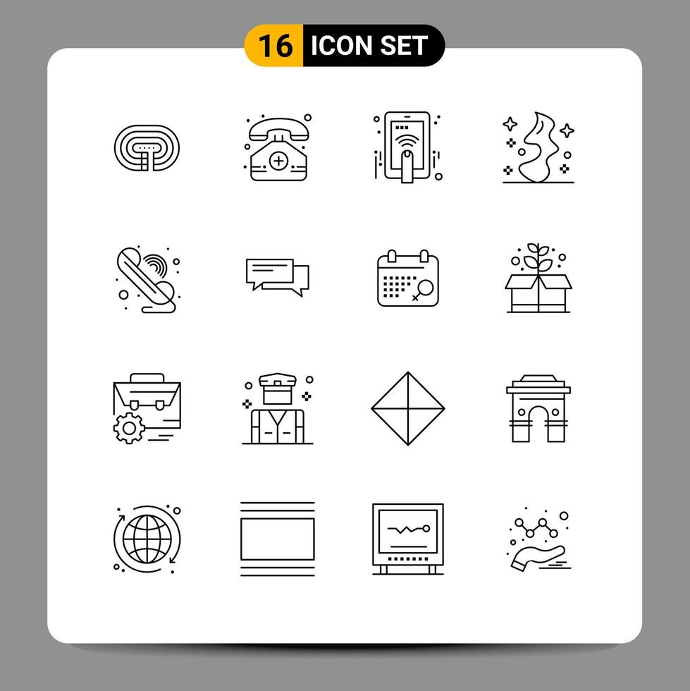 Set of 16 Vector Outlines on Grid for communication witch hand wish magic Editable Vector Design Elements