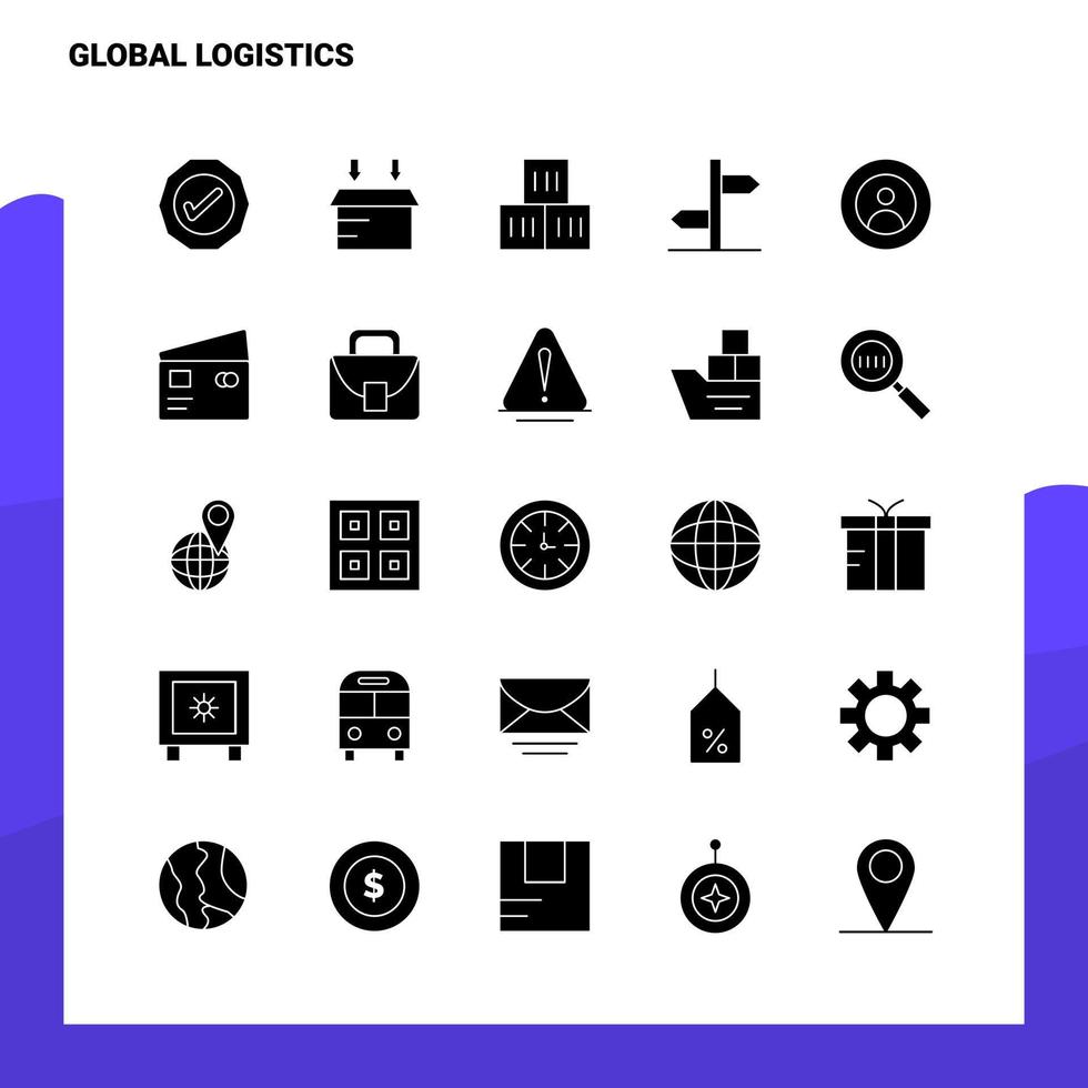 25 conjunto de iconos de logística global plantilla de ilustración de vector de icono de glifo sólido para ideas web y móviles para empresa comercial