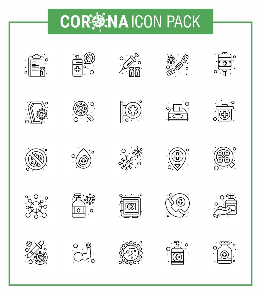 25 line coronavirus epidemic icon pack suck as blood microbe protection germs medicine viral coronavirus 2019nov disease Vector Design Elements