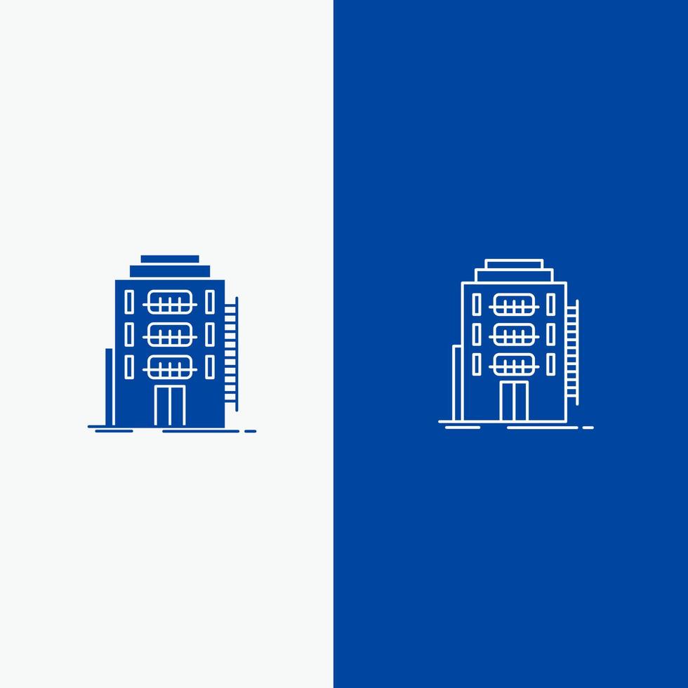 Building City Dormitory Hostel Hotel Line and Glyph Solid icon Blue banner Line and Glyph Solid icon Blue banner vector
