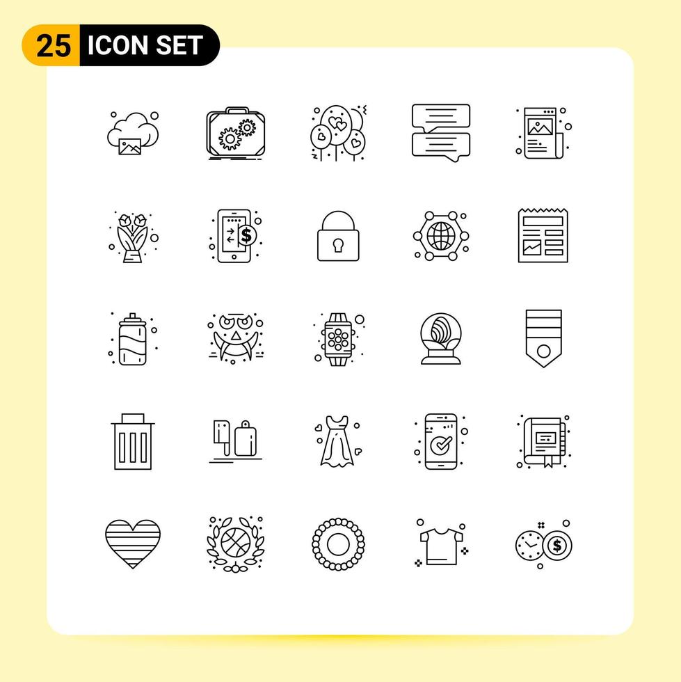 Mobile Interface Line Set of 25 Pictograms of designing art work message bubble Editable Vector Design Elements