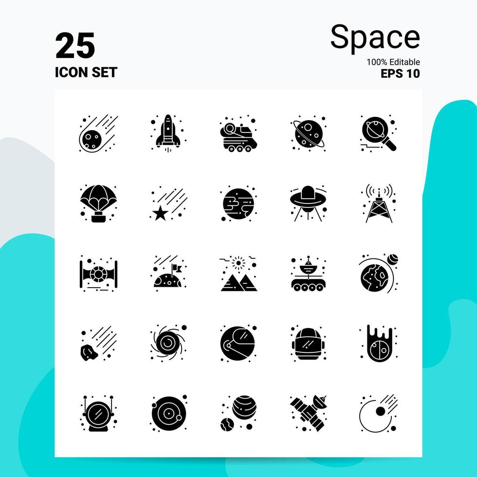 25 Space Icon Set 100 Editable EPS 10 Files Business Logo Concept Ideas Solid Glyph icon design vector