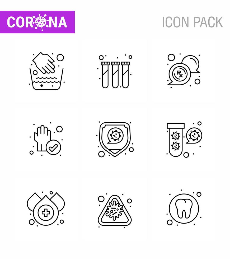 iconos de conjunto de prevención de coronavirus icono de 9 líneas como protección limpieza de burbujas protección mano coronavirus viral 2019nov elementos de diseño de vectores de enfermedades