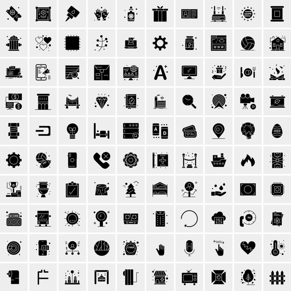 Set of 100 Business Solid Glyph icons vector