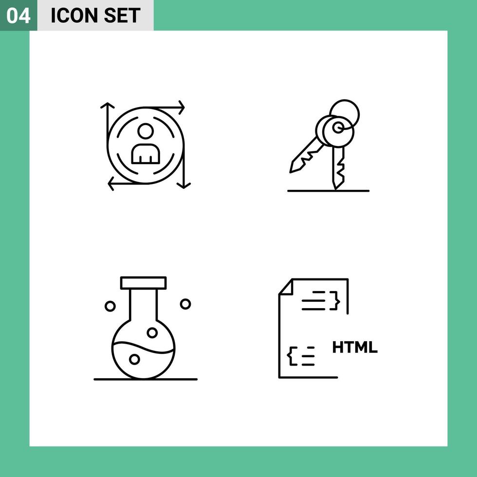 Set of 4 Modern UI Icons Symbols Signs for user chemistry path security experiment Editable Vector Design Elements