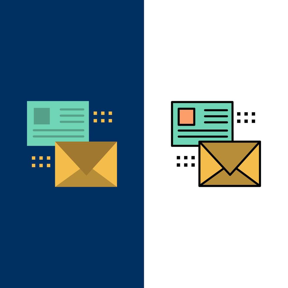 Mailing Conversation Emails List Mail  Icons Flat and Line Filled Icon Set Vector Blue Background