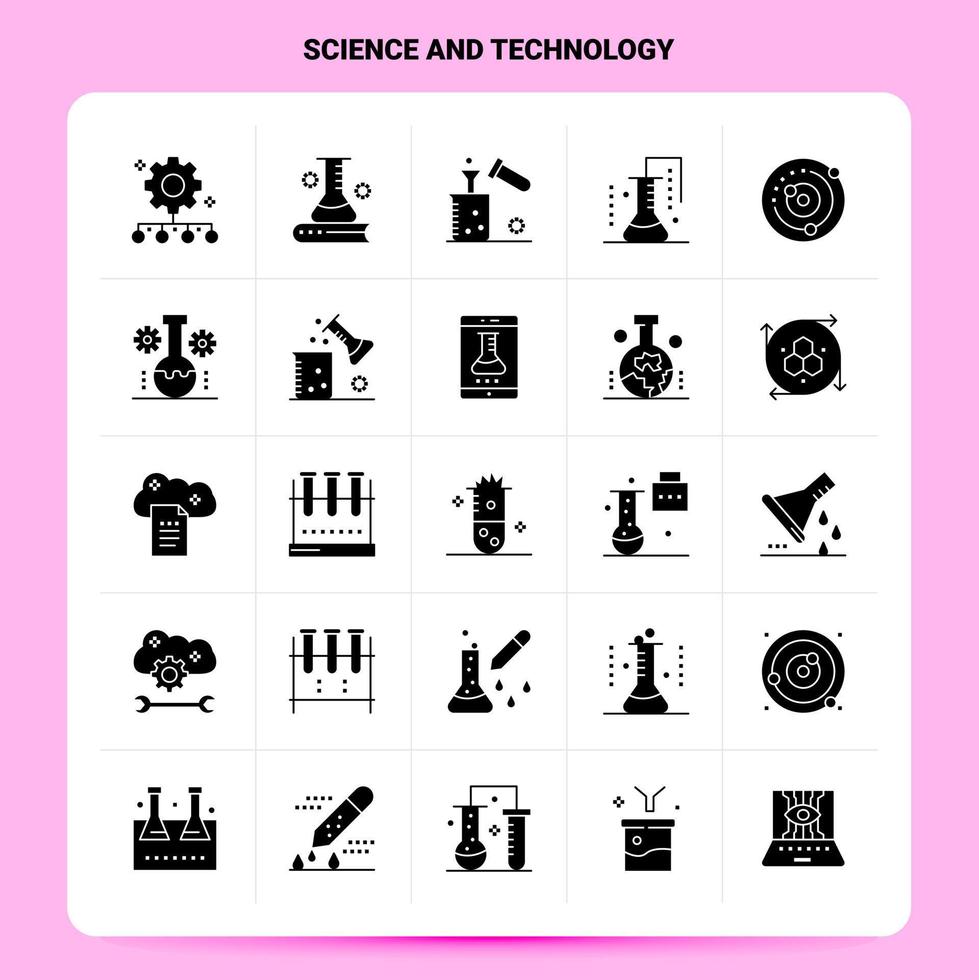 Solid 25 Science And Technology Icon set Vector Glyph Style Design Black Icons Set Web and Mobile Business ideas design Vector Illustration