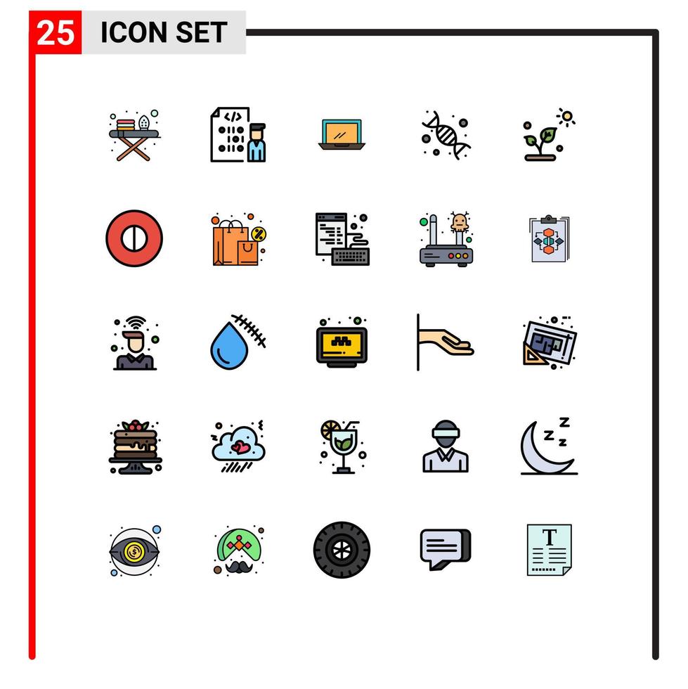 Set of 25 Modern UI Icons Symbols Signs for genetic dna computer biology pc Editable Vector Design Elements