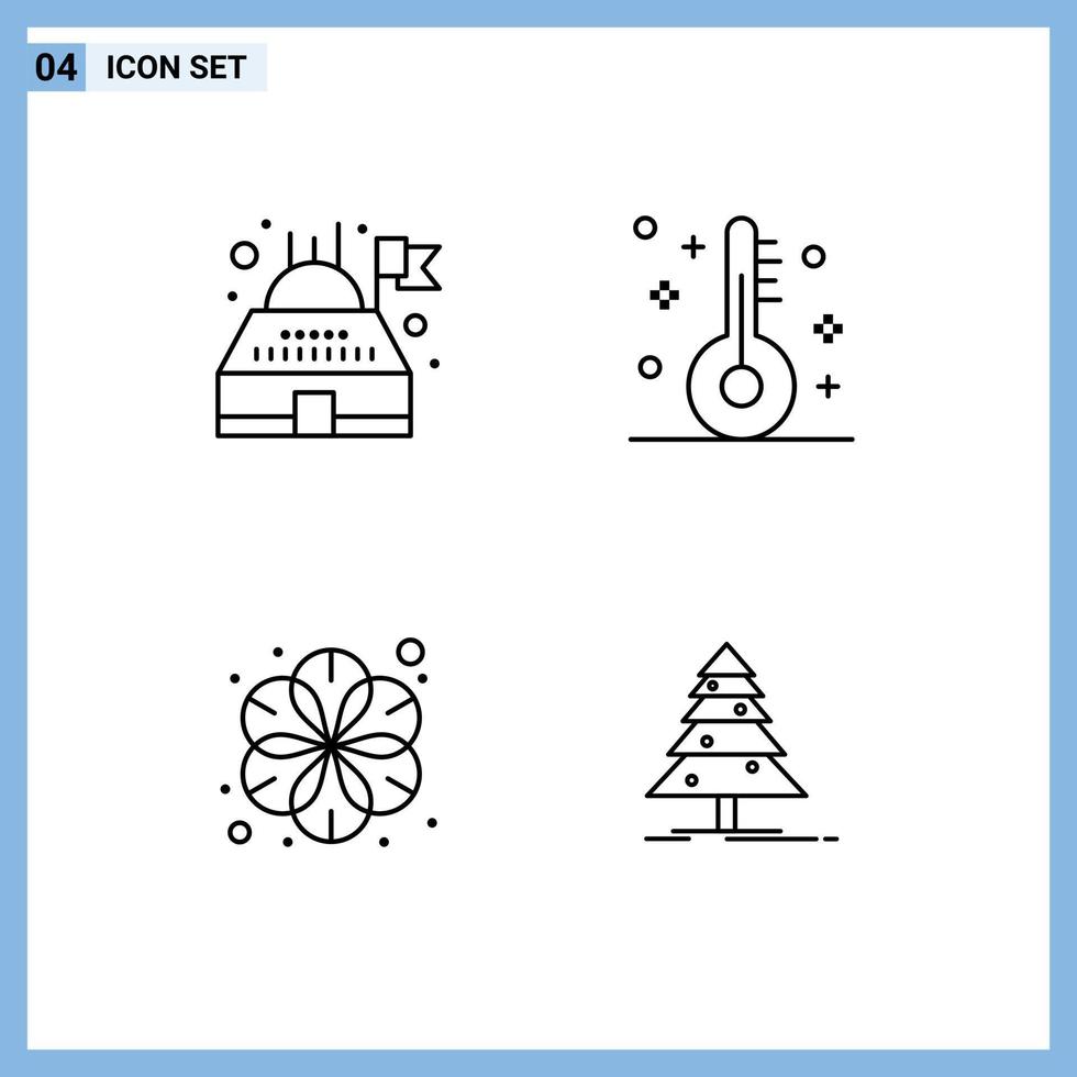 Set of 4 Modern UI Icons Symbols Signs for building massage christmas thermometer tree Editable Vector Design Elements