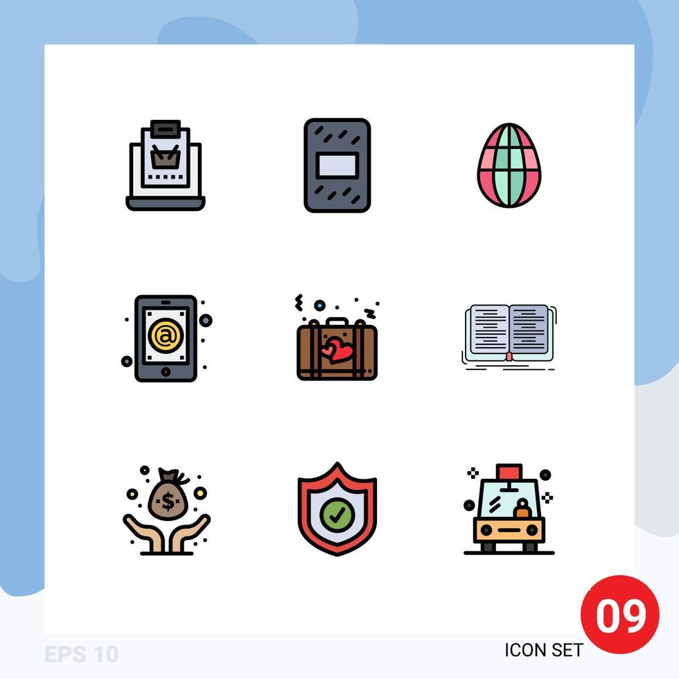 Stock Vector Icon Pack of 9 Line Signs and Symbols for briefcase mobile egg mail email Editable Vector Design Elements