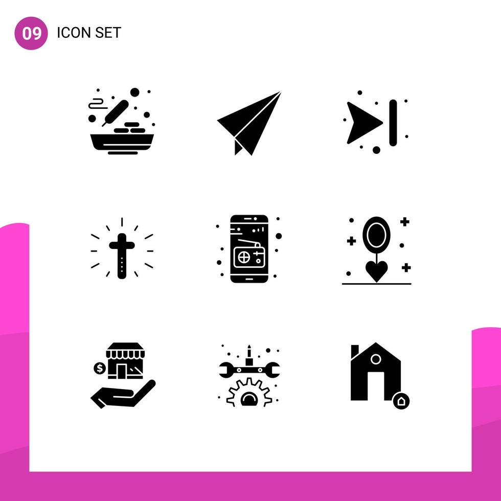 Stock Vector Icon Pack of 9 Line Signs and Symbols for celebration media forward communication cross Editable Vector Design Elements