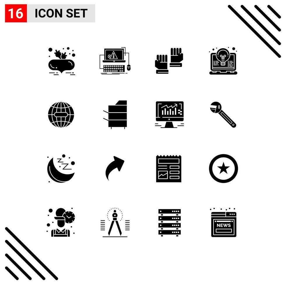 Editable Vector Line Pack of 16 Simple Solid Glyphs of light idea system coding sport Editable Vector Design Elements