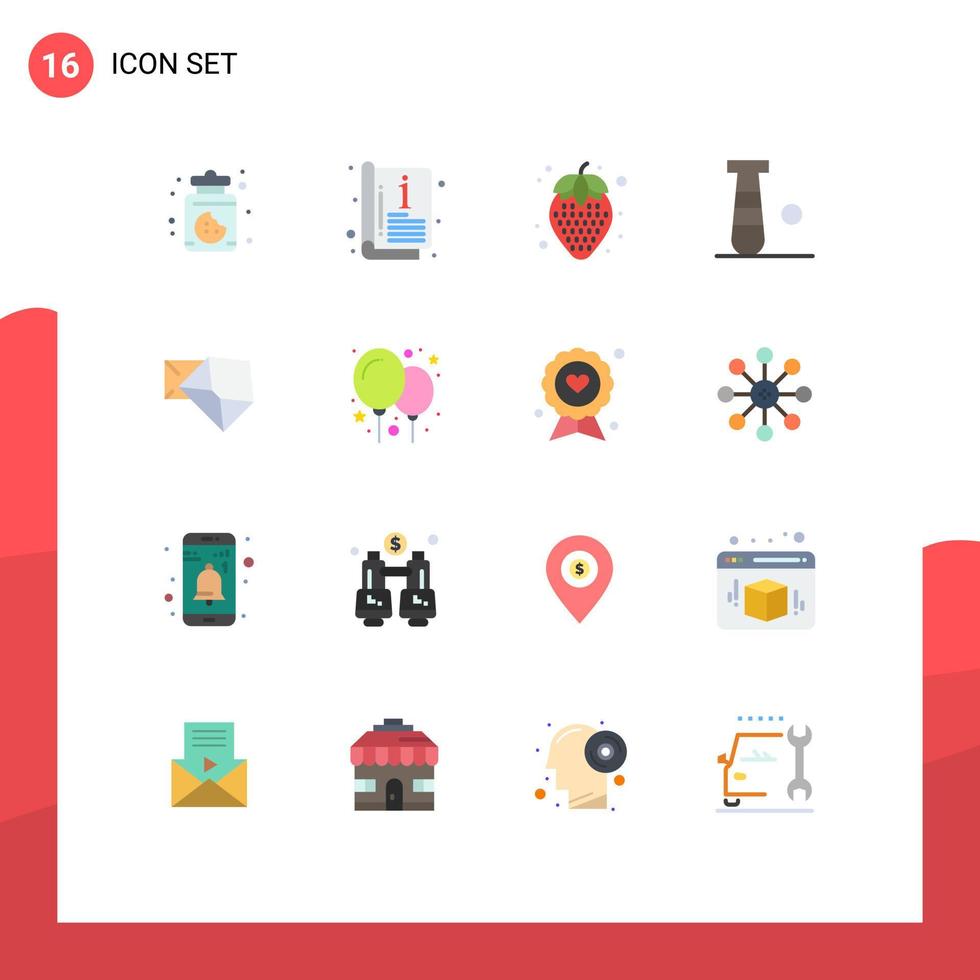 16 Thematic Vector Flat Colors and Editable Symbols of open mail healthy food business game Editable Pack of Creative Vector Design Elements