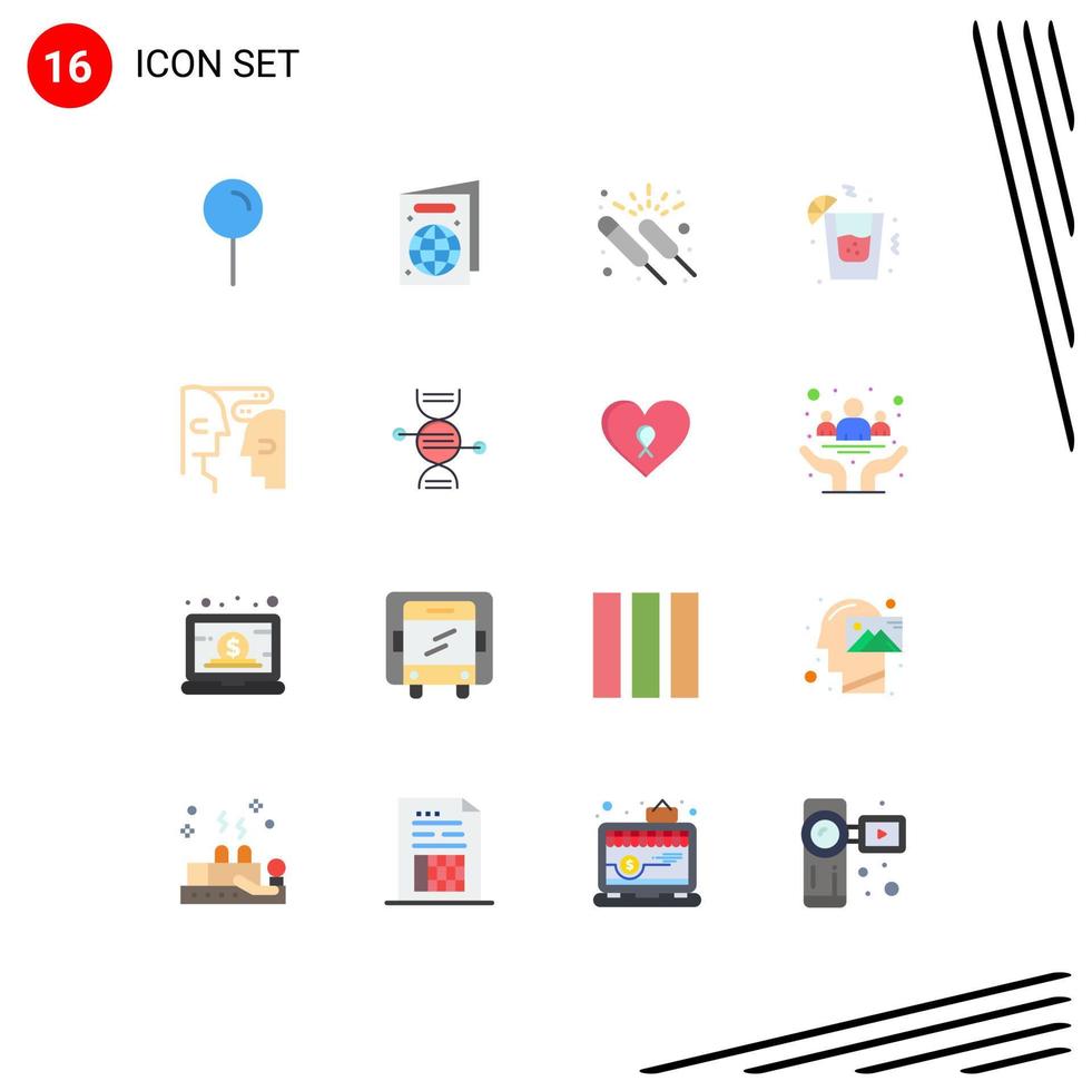 Universal Icon Symbols Group of 16 Modern Flat Colors of human brain event party drink Editable Pack of Creative Vector Design Elements