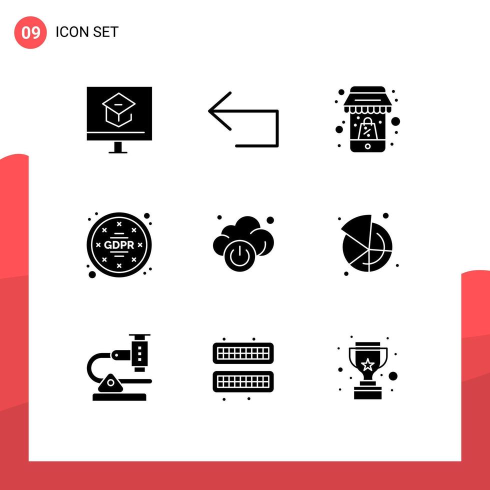Set of 9 Vector Solid Glyphs on Grid for cloud regulations reply privacy mobile Editable Vector Design Elements