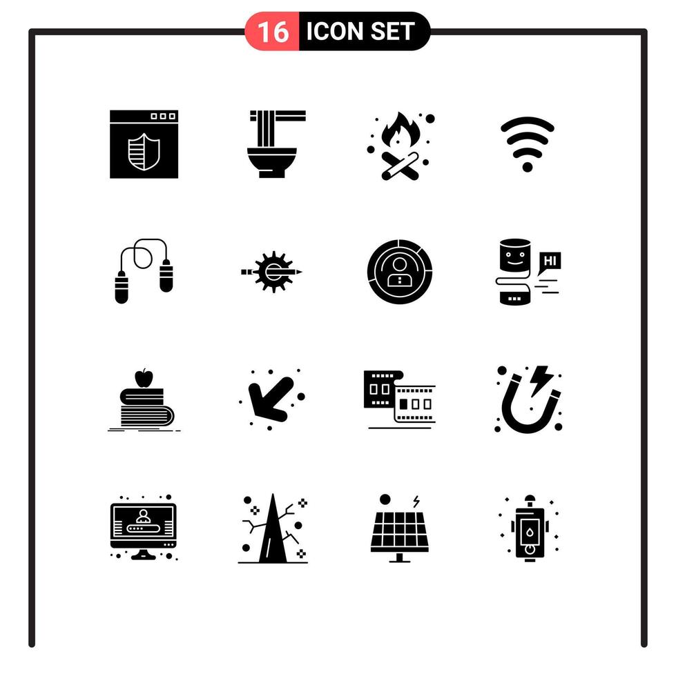 Modern Set of 16 Solid Glyphs Pictograph of jumping fitness camping