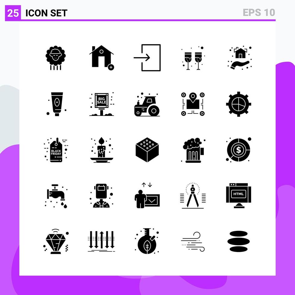 conjunto de 25 iconos en símbolos de glifos creativos de estilo sólido para el diseño de sitios web y aplicaciones móviles signo de icono sólido simple aislado en fondo blanco 25 iconos vector