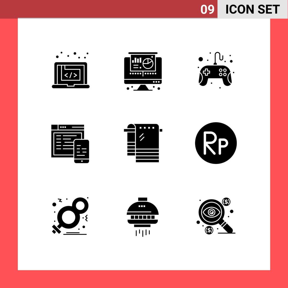 Universal Icon Symbols Group of 9 Modern Solid Glyphs of dry mobile control pad website responsive Editable Vector Design Elements