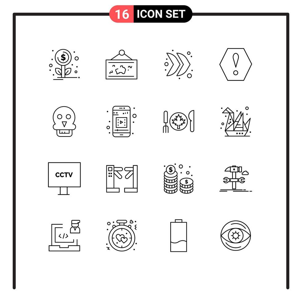 16 Thematic Vector Outlines and Editable Symbols of medical skull arrow warning error Editable Vector Design Elements