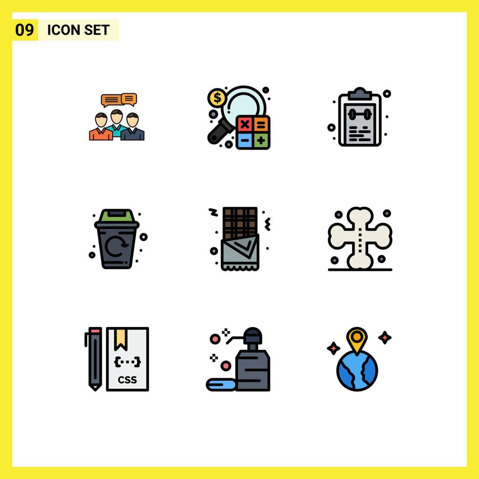 Mobile Interface Filledline Flat Color Set of 9 Pictograms of life task business notepad list Editable Vector Design Elements