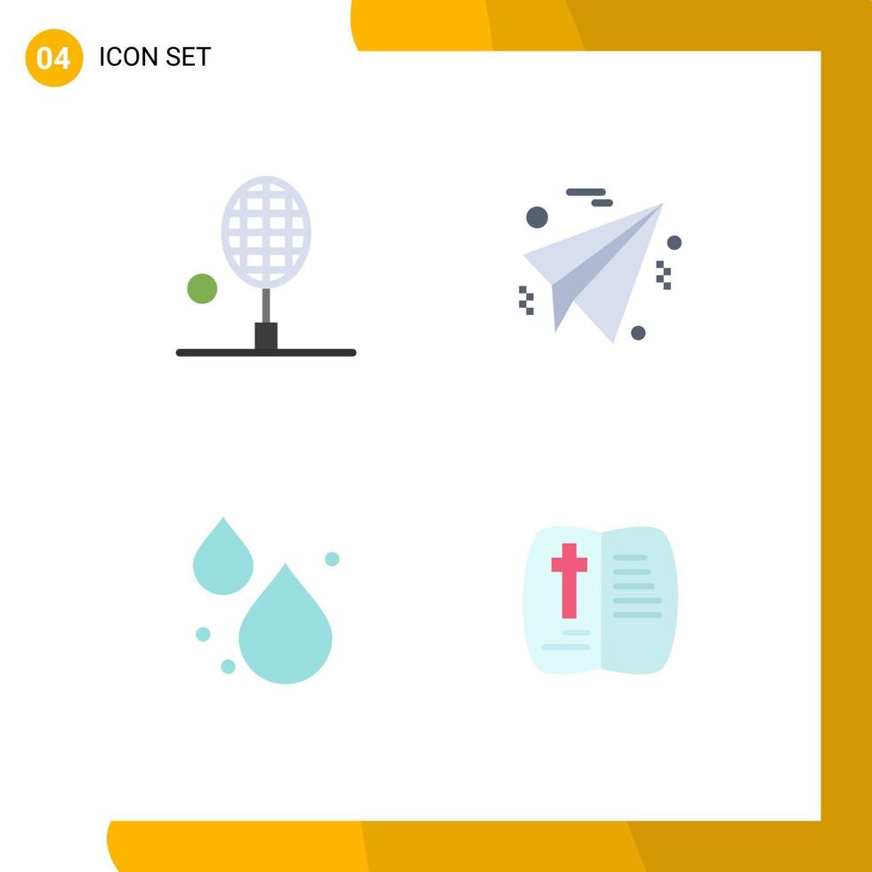 4 Universal Flat Icon Signs Symbols of badminton droop tennis plane book Editable Vector Design Elements