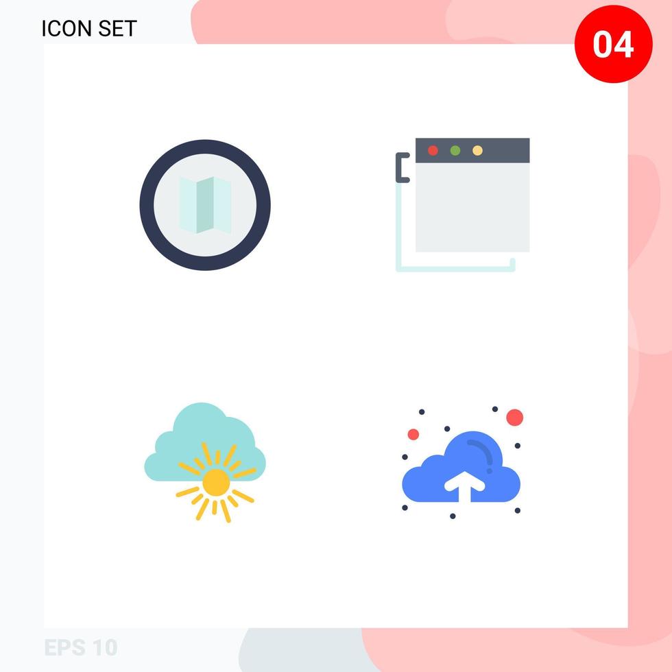 Set of 4 Commercial Flat Icons pack for holiday cloud apps nature upload Editable Vector Design Elements