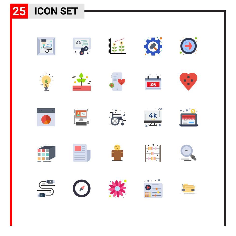 Editable Vector Line Pack of 25 Simple Flat Colors of electricity bulb gear next button forward arrow Editable Vector Design Elements