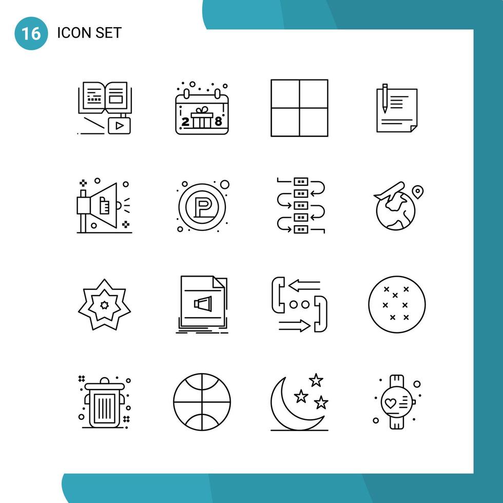 Vector Pack of 16 Outline Symbols Line Style Icon Set on White Background for Web and Mobile