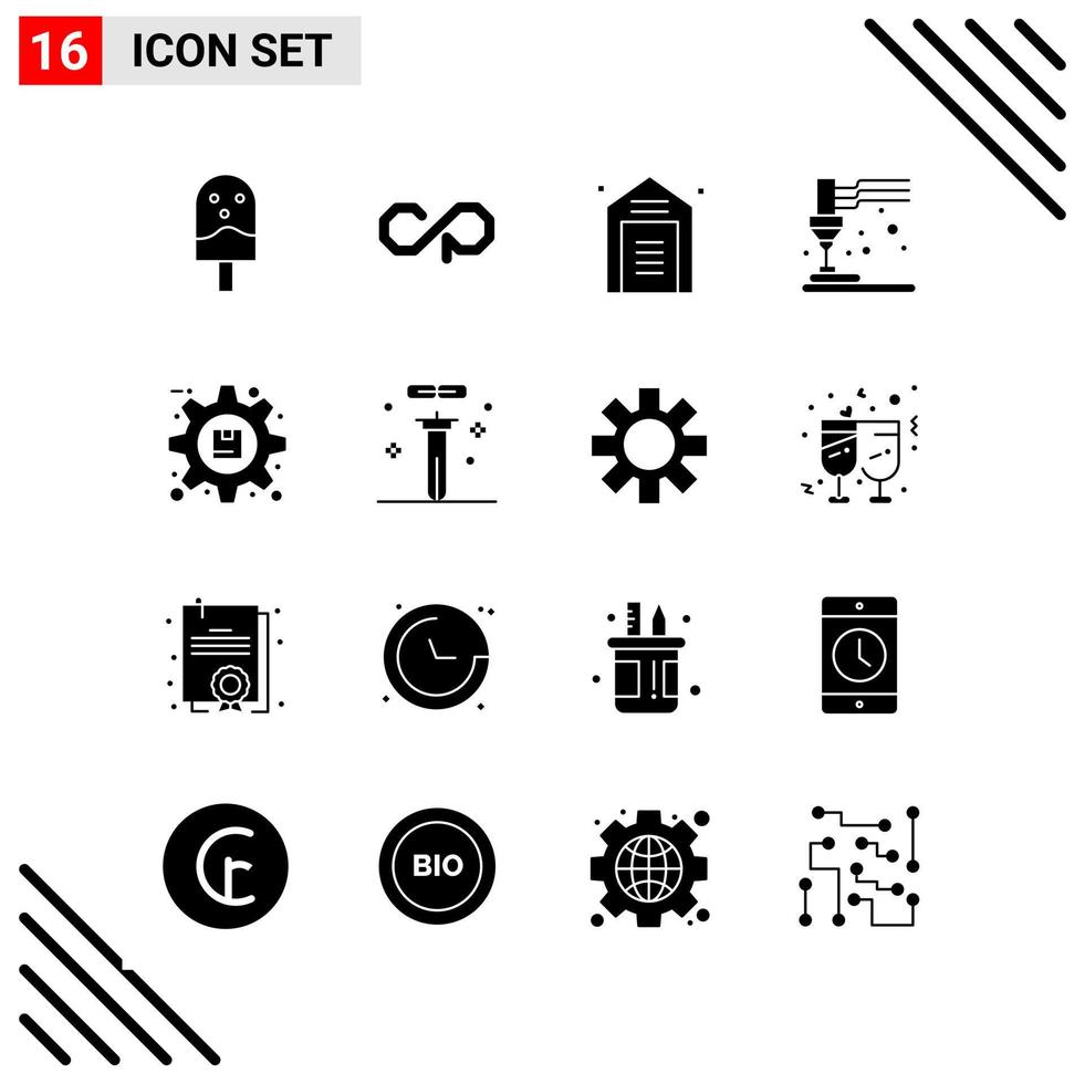 Pixle Perfect Set of 16 Solid Icons Glyph Icon Set for Webite Designing and Mobile Applications Interface vector