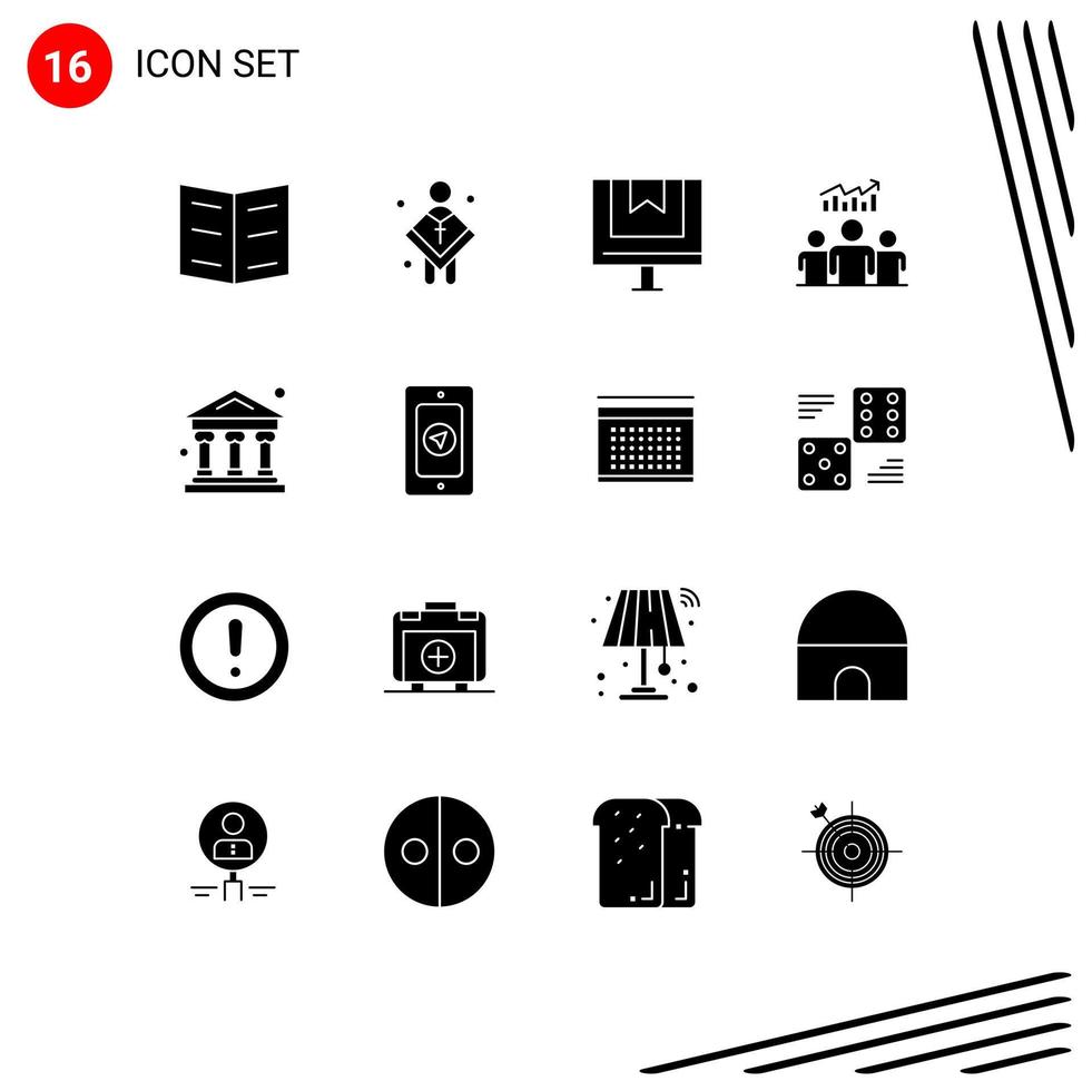 Pictogram Set of 16 Simple Solid Glyphs of success team box user online Editable Vector Design Elements