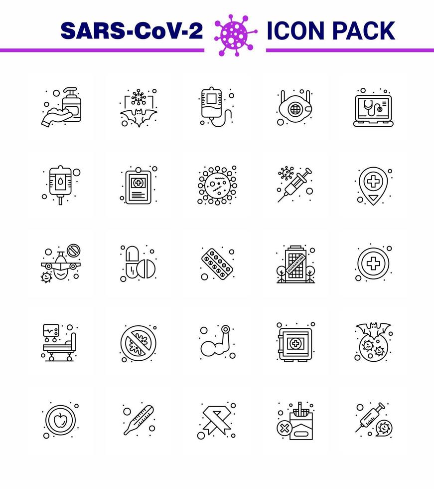 corona virus enfermedad paquete de iconos de 25 líneas chupar como comprobar seguridad virus cara médica coronavirus viral 2019nov enfermedad vector elementos de diseño