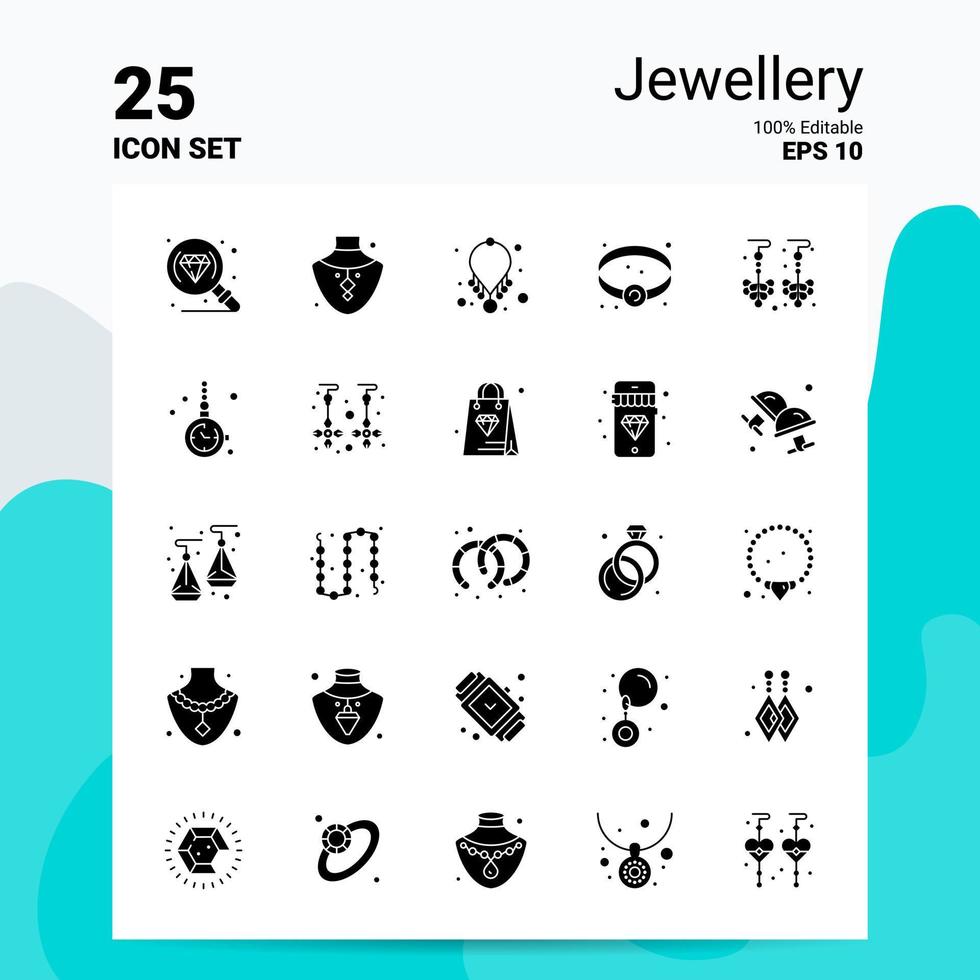 25 Jewellery Icon Set 100 Editable EPS 10 Files Business Logo Concept Ideas Solid Glyph icon design vector