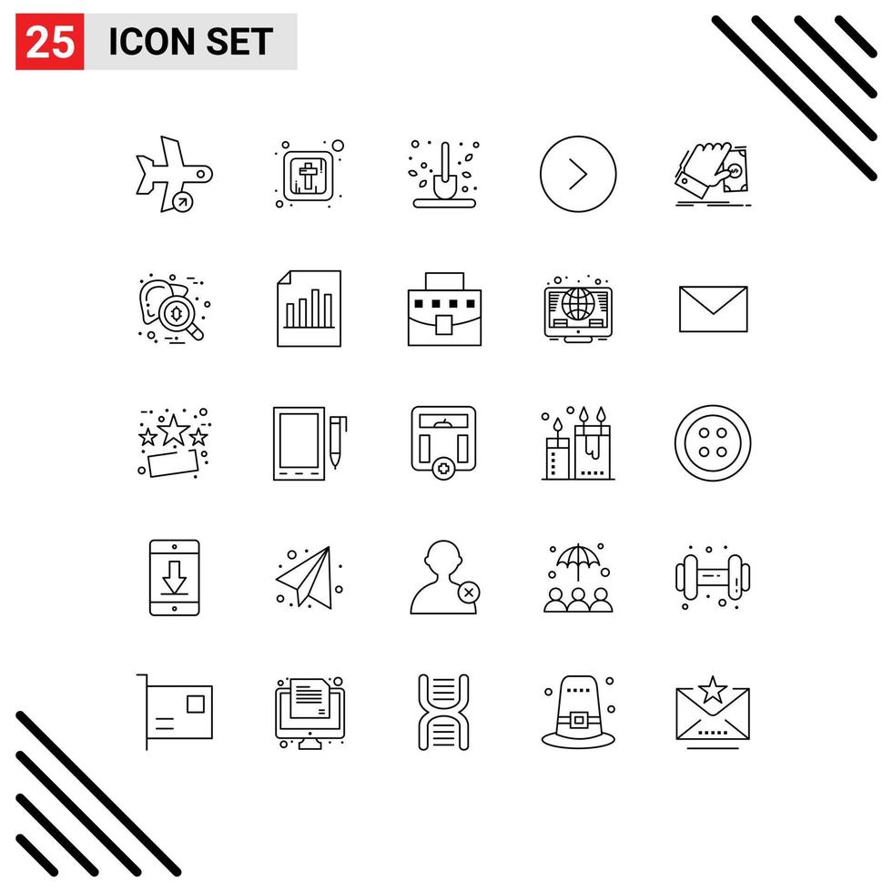 Mobile Interface Line Set of 25 Pictograms of hand right autumn circle shovel Editable Vector Design Elements
