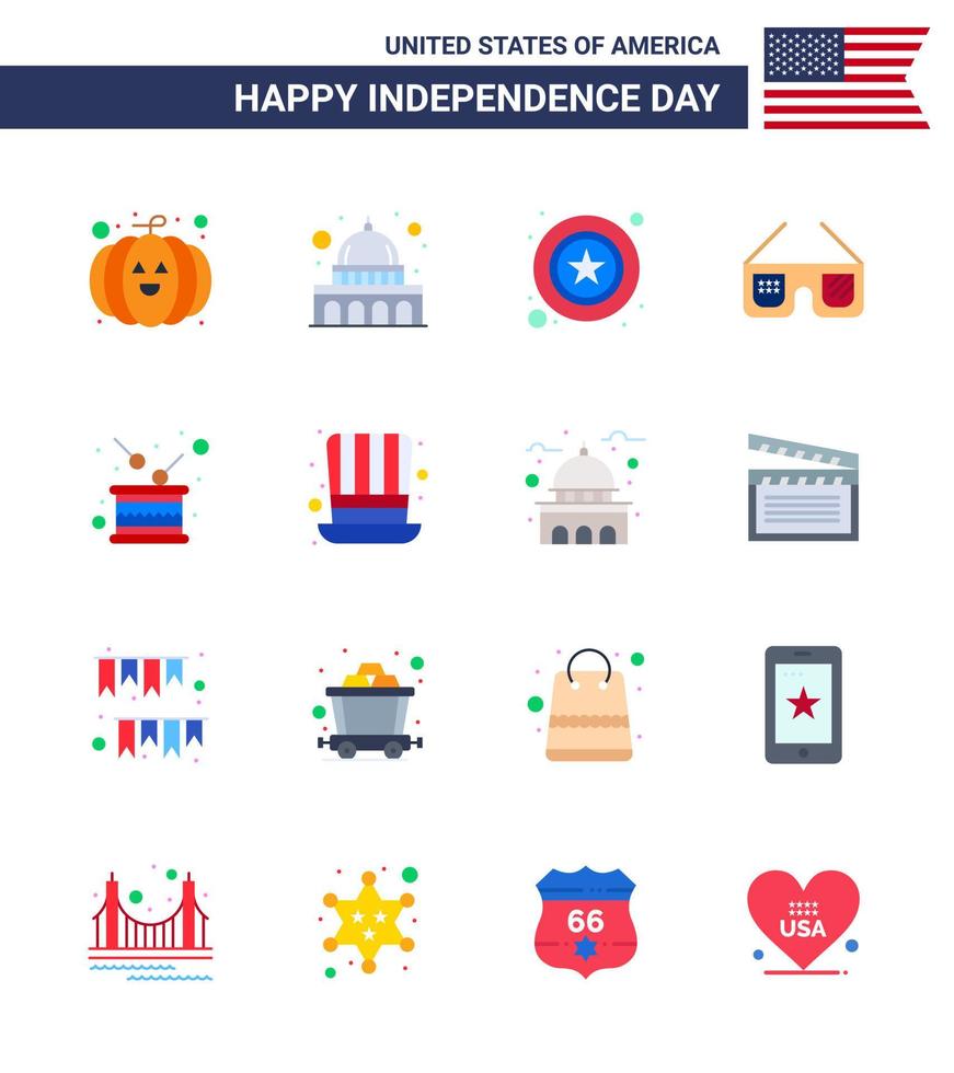 Set of 16 USA Day Icons American Symbols Independence Day Signs for holiday day police usa glasses Editable USA Day Vector Design Elements