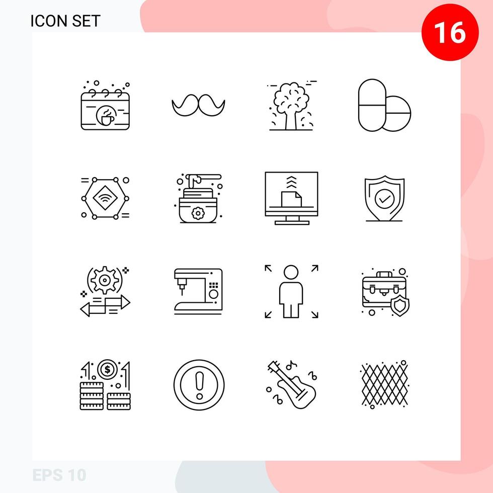 16 Creative Icons Modern Signs and Symbols of iot tablets men pills pine trees Editable Vector Design Elements